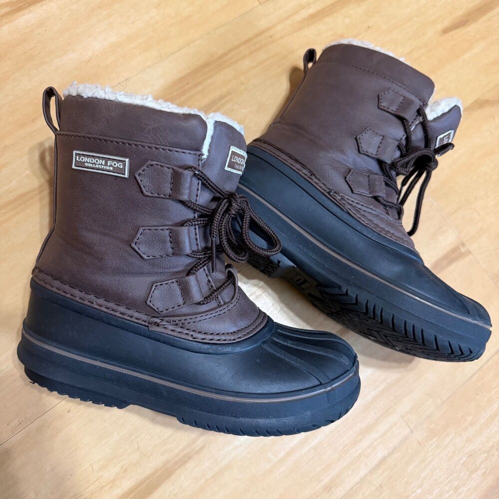 London Fog Cheshire Snow Boots Little Kids Size 13 Brown Waterproof, Warm Lined